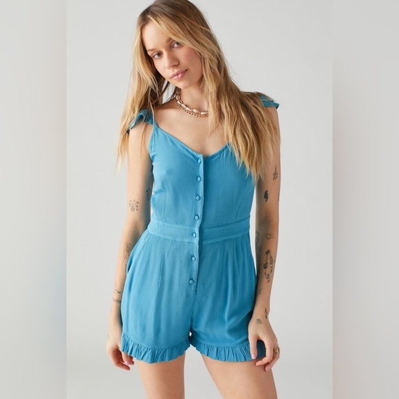 Urban Outfitters Norma Teal Button-Down Romper Size XS - Picture 3 of 8